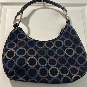 Sequoia zip Shoulder Bag circular canvas pattern leather strap inner zip clean